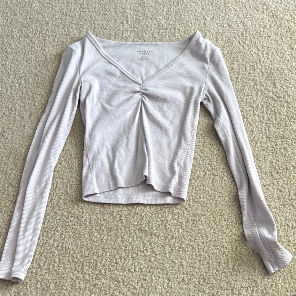 American Eagle Outfitters Purple Ruched Crop Blouse